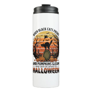 Wenn schwarze Katzen an Halloween Katze Grabstein Thermosbecher