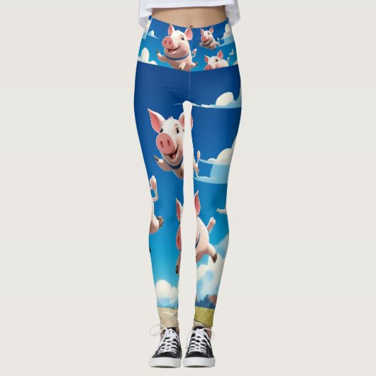 Wenn Schweine Fliegen Lustige Geflügelte Schweine Leggings (Vorderseite)