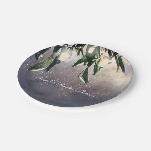 Weping Willow Tree & Mason Jar Lights Elegante Pappteller (Schrägansicht)