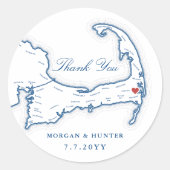 Wequassett Cape Cod Karte Danke Gastgeschenk Hochz Runder Aufkleber (Vorderseite)