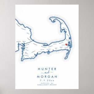 Wequassett Hochzeit Cape Cod Navy Gästebuch Poster