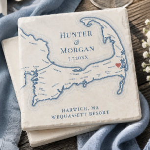 Wequassett Resort Hochzeitsgeschenk Cape Cod Karte Steinuntersetzer