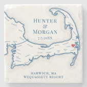 Wequassett Resort Hochzeitsgeschenk Cape Cod Karte Steinuntersetzer (Vorderseite)