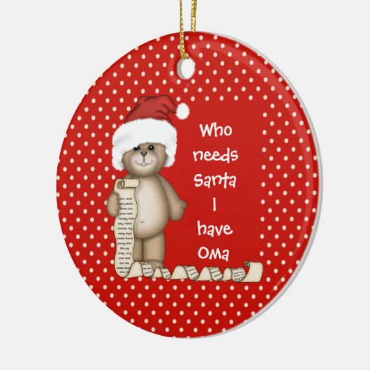 Wer benötigt Sankt… Oma Weihnachtsverzierung Keramikornament (Links)