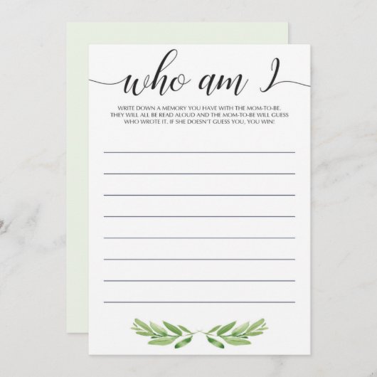 Wer bin ich Baby Shower Game Gender Neutral (Vorne/Hinten)