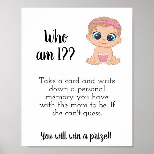 Wer bin ich? Babydusche Spielesignatur druckbar Poster (Vorne)