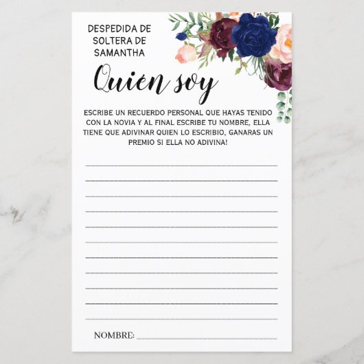 Wer bin ich? Brautparty Englisch Spanisch (Rückseite)