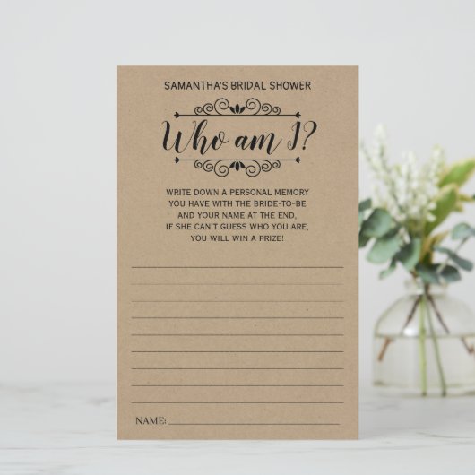 Wer bin ich Brautparty Englisch Spanisch rustikale (Stehend Vorderseite)