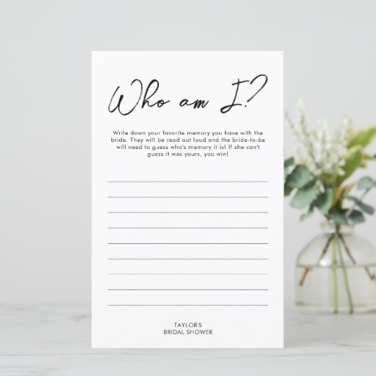 Wer bin ich Brautparty Game (Stehend Vorderseite)