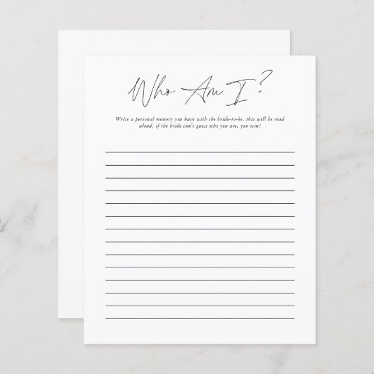 Wer bin ich | Brautparty Game (Vorne/Hinten)