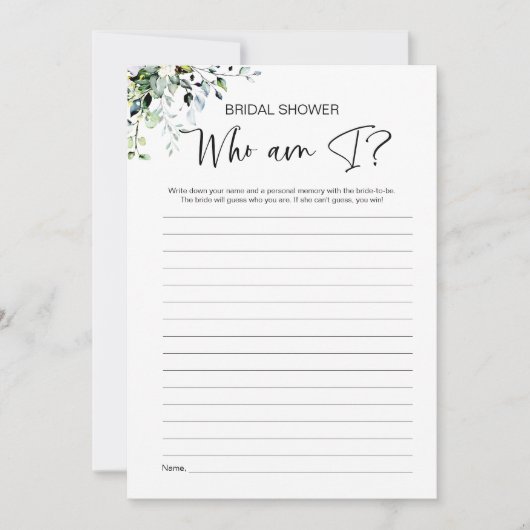 Wer bin ich Brautparty Game Einladung (Vorderseite)