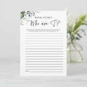 Wer bin ich Brautparty Game Einladung (Stehend Vorderseite)