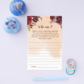 Wer bin ich? Burgundy Blume Brautparty Game Card Flyer (Einzeln)