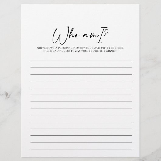 Wer bin ich ein modernes Brautparty-Spiel (Vorderseite)