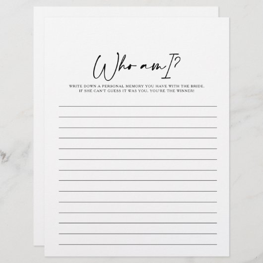 Wer bin ich ein modernes Brautparty-Spiel (Vorne/Hinten)