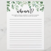 Wer bin ich Eucalyptus Brautparty Game? (Vorderseite)