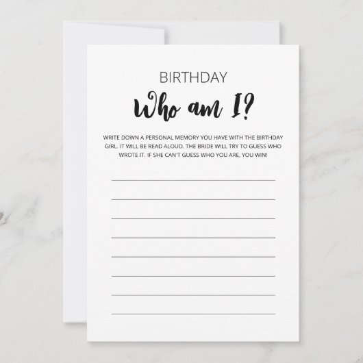 Wer bin ich? Game Birthday Party Card Einladung (Vorderseite)