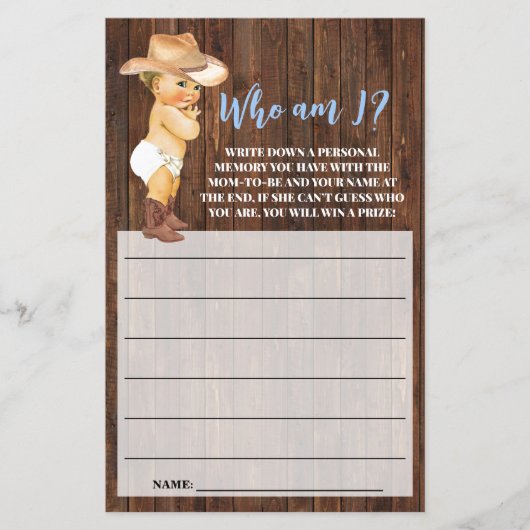 Wer bin ich kleine Cowboy Pink Baby Shower Game Ca Flyer (Vorne)