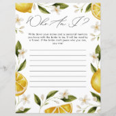 Wer bin ich Main Squeeze Cirtus Brautparty Game (Vorderseite)