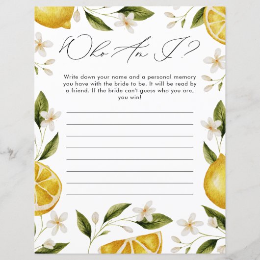 Wer bin ich Main Squeeze Cirtus Brautparty Game (Vorderseite)