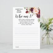 Wer bin ich? Marsala Blume Brautparty Game (Stehend Vorderseite)