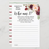 Wer bin ich? Marsala Blume Brautparty Game (Vorne/Hinten)