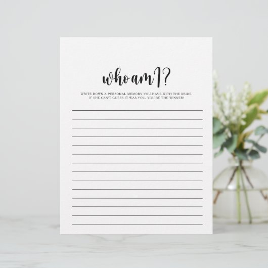 Wer bin ich Minimalistisch Brautparty Game (Stehend Vorderseite)