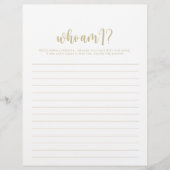 Wer bin ich Minimalistisch Gold Brautparty Game (Vorderseite)