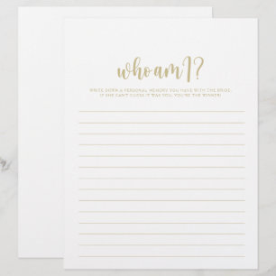 Wer bin ich Minimalistisch Gold Brautparty Game