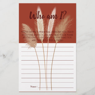 Wer bin ich? Pampas Brautparty Game Card Flyer