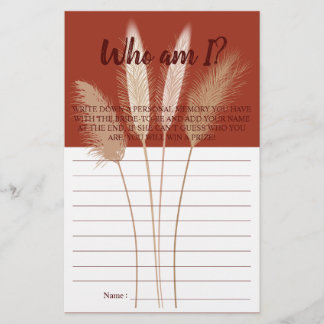 Wer bin ich? Pampas Brautparty Game Card Flyer
