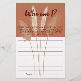 Wer bin ich? Pampas Brautparty Game Card Flyer