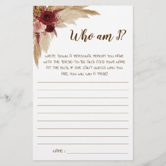 Wer bin ich? Pampas Brautparty Game Card Flyer