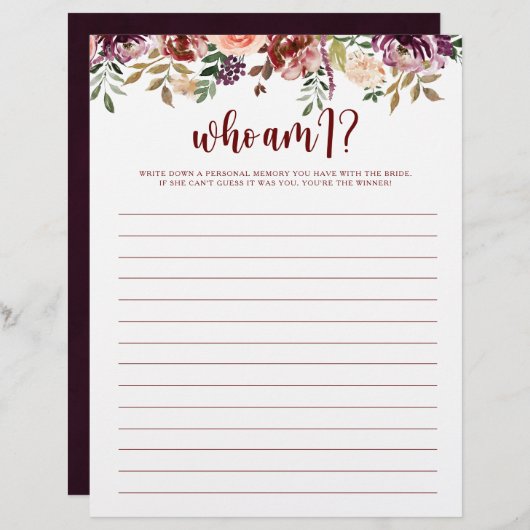 Wer bin ich Rustikal-Brautparty-Spiel (Vorne/Hinten)