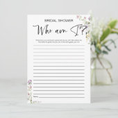 Wer bin ich Wildblume Brautparty Game Einladung (Stehend Vorderseite)