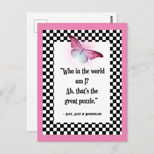 Wer bin ich? Wonderland Alice Zitat Postkarte (Vorne/Hinten)