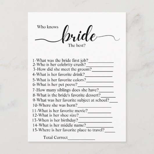Wer das beste Brautparty Party-Spiel kennt Postkarte (Vorderseite)