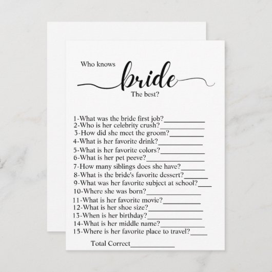 Wer das beste Brautparty Party-Spiel kennt Postkarte (Vorne/Hinten)