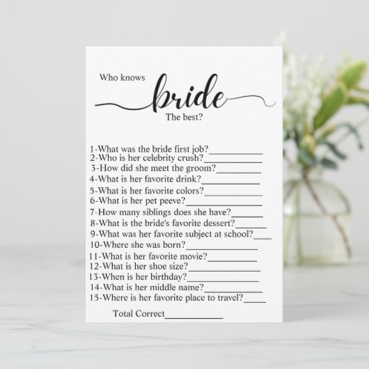 Wer das beste Brautparty Party-Spiel kennt Programm (Stehend Vorderseite)