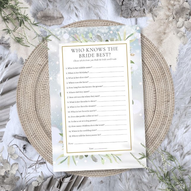 Wer das Bride Best Winter Brautparty Game kennt (Who Knows The Bride Best Winter Bridal Shower Game)