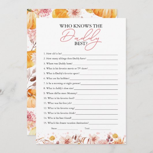 Wer das Daddy Best Fall Baby Shower Game kennt Einladung (Vorne/Hinten)