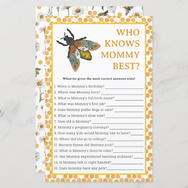 Wer das Mama Best Baby Shower Game kennt | Honey B (Vorne/Hinten)