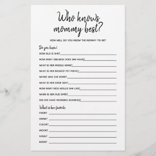 Wer das Mama Best Minimalistisch Baby Shower Game 