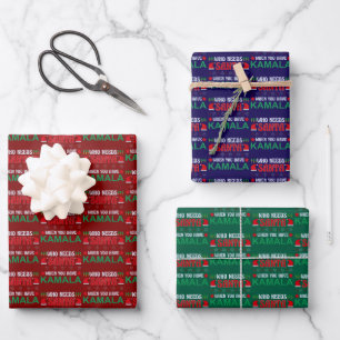 Wer den Weihnachtsmann braucht, wenn man Kamala Ha Geschenkpapier Set