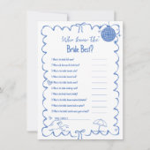 Wer die Braut kennt die beste Bachelorette-Spielka Einladung (Vorderseite)