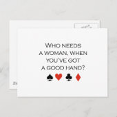 Wer eine Frau braucht, wenn man eine gute Hand T-s Postkarte (Vorne/Hinten)
