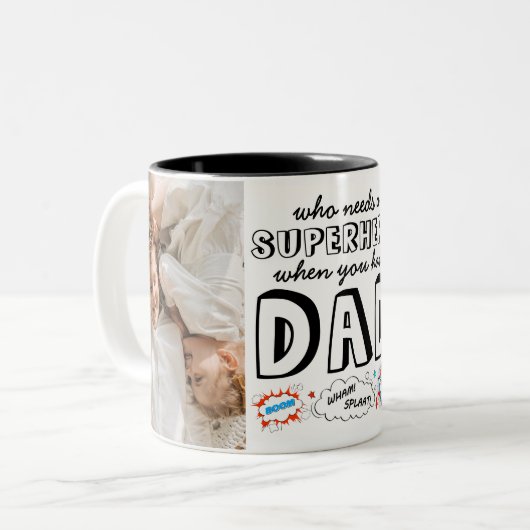 Wer einen Superhelden braucht, wenn man Vater hat Zweifarbige Tasse (Vorderseite Links)