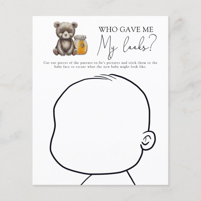 Wer gab mir mein Aussehen-Baby-Duschspiel? (Vorderseite)