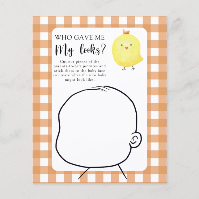 Wer gab mir mein Aussehen-Baby-Duschspiel? (Vorderseite)