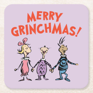 Wer Händchen hält, frohe Grinchmas Rechteckiger Pappuntersetzer